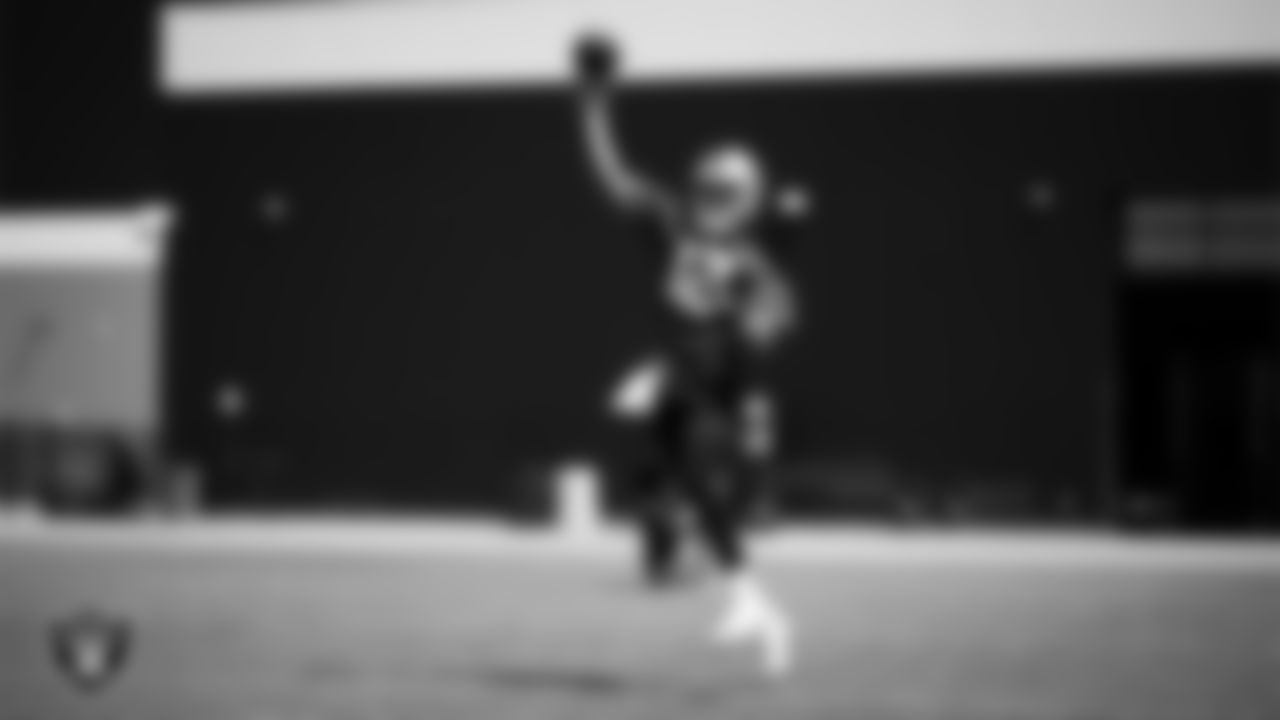 Las Vegas Raiders quarterback Aidan O'Connell (12) at an Organized Team Activity (OTA) at Intermountain Health Performance Center.