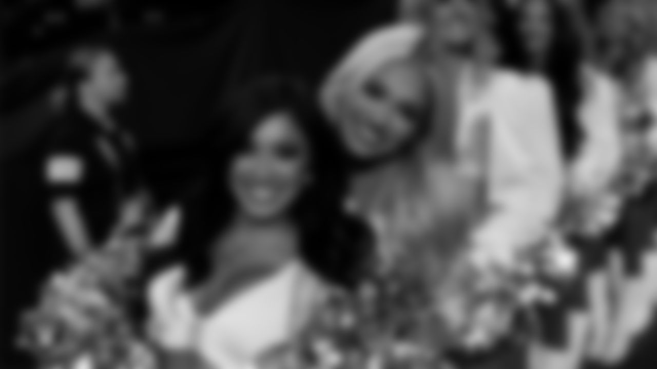 Raiderettes Tatiana and Pip walk through the tunnel before the regular season home game against the Los Angeles Chargers at Allegiant Stadium.