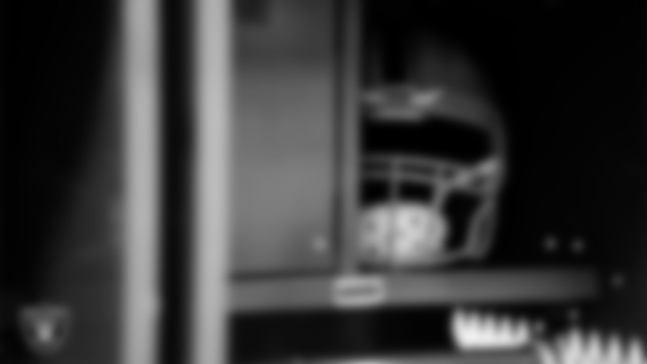 The locker room prior to the Las Vegas Raiders' arrival for their regular season away game against the Houston Texans at NRG Stadium.