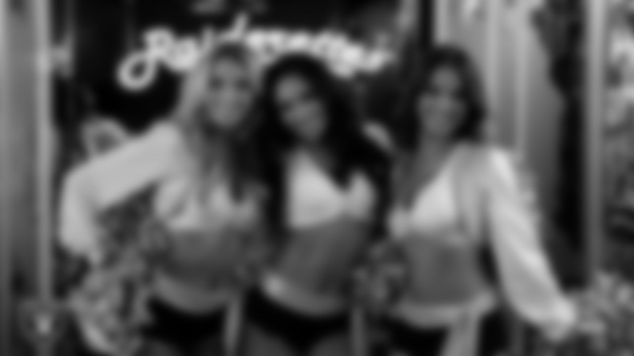 Raiderettes Hayley, Cierra and Reagan in the locker room during halftime at the regular season home game against the Kansas City Chiefs at Allegiant Stadium.