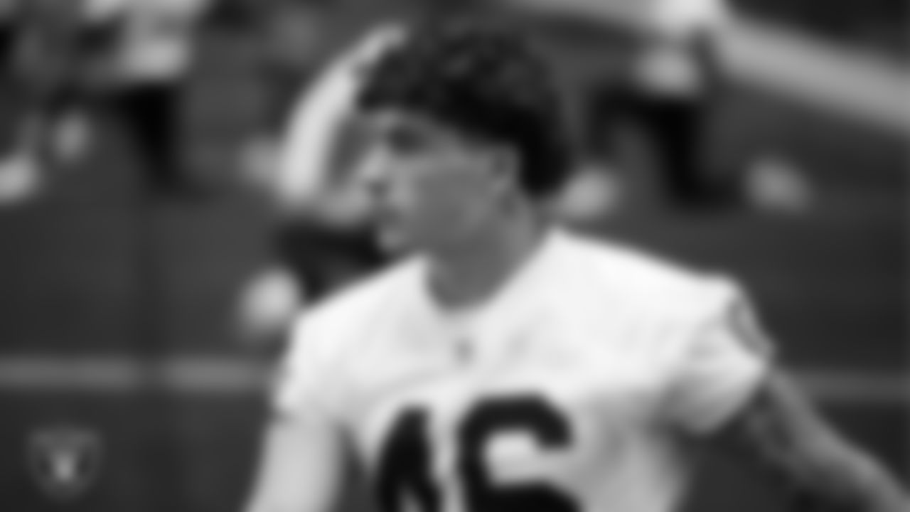 Las Vegas Raiders tight end Carter Runyon (46) at an Organized Team Activity (OTA) at Intermountain Health Performance Center.