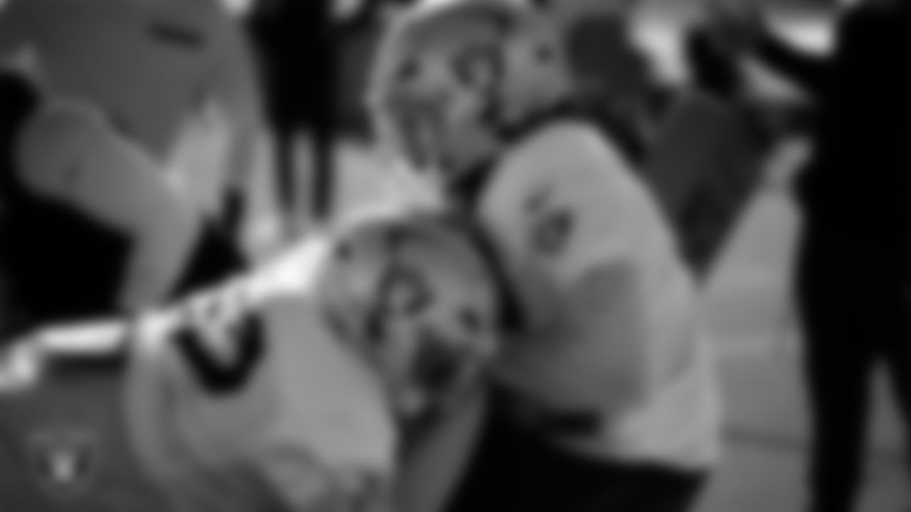 Las Vegas Raiders defensive tackle JJ Pegues (92) and defensive tackle Tonka Hemingway (97) during practice at Intermountain Health Performance Center.