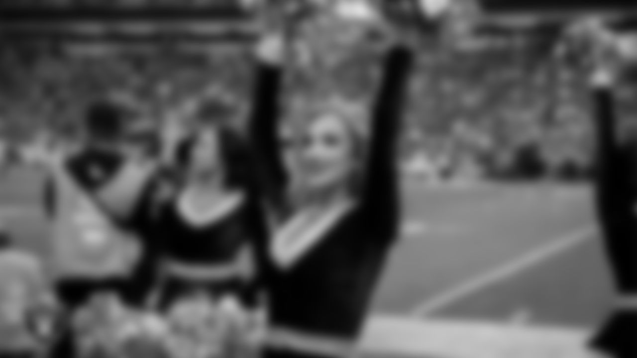 Raiderette Taylor on the sidelines during the regular season home game against the New York Giants at Allegiant Stadium.