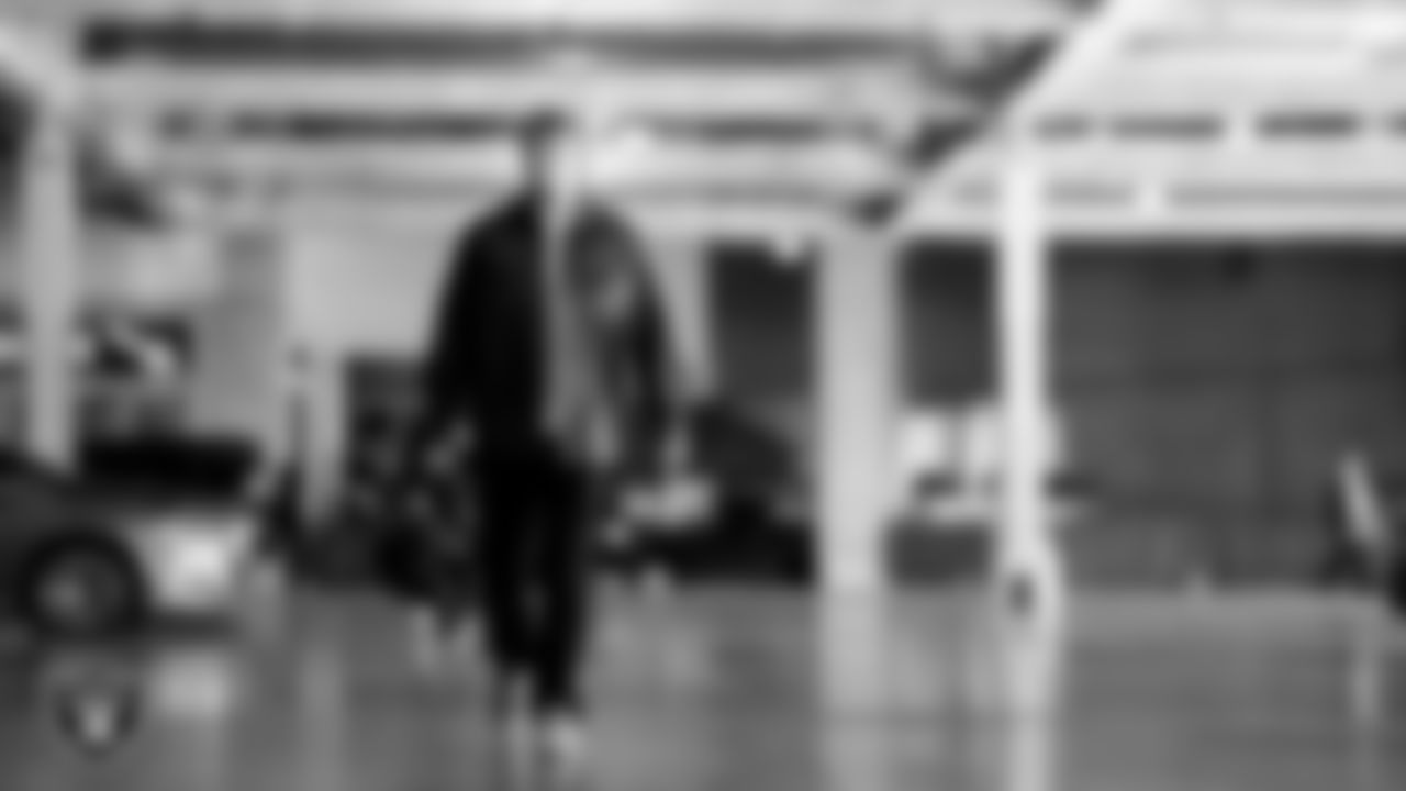 Las Vegas Raiders linebacker Cody Lindenberg (55) arrives to the regular season home game against the New York Giants at Allegiant Stadium.