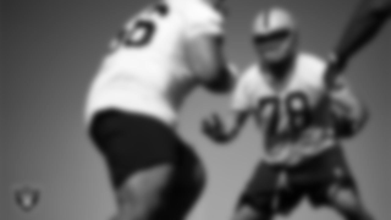 Las Vegas Raiders tackle Dalton Wagner (78) on the field for practice at 2025 Training Camp at Intermountain Health Performance Center.
