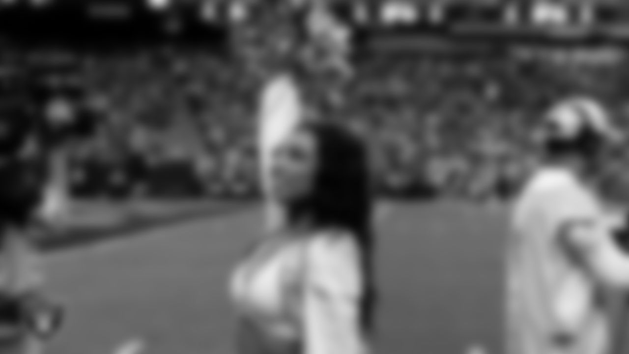Raiderette Bria on the sidelines during the regular season home game against the Denver Broncos at Allegiant Stadium.