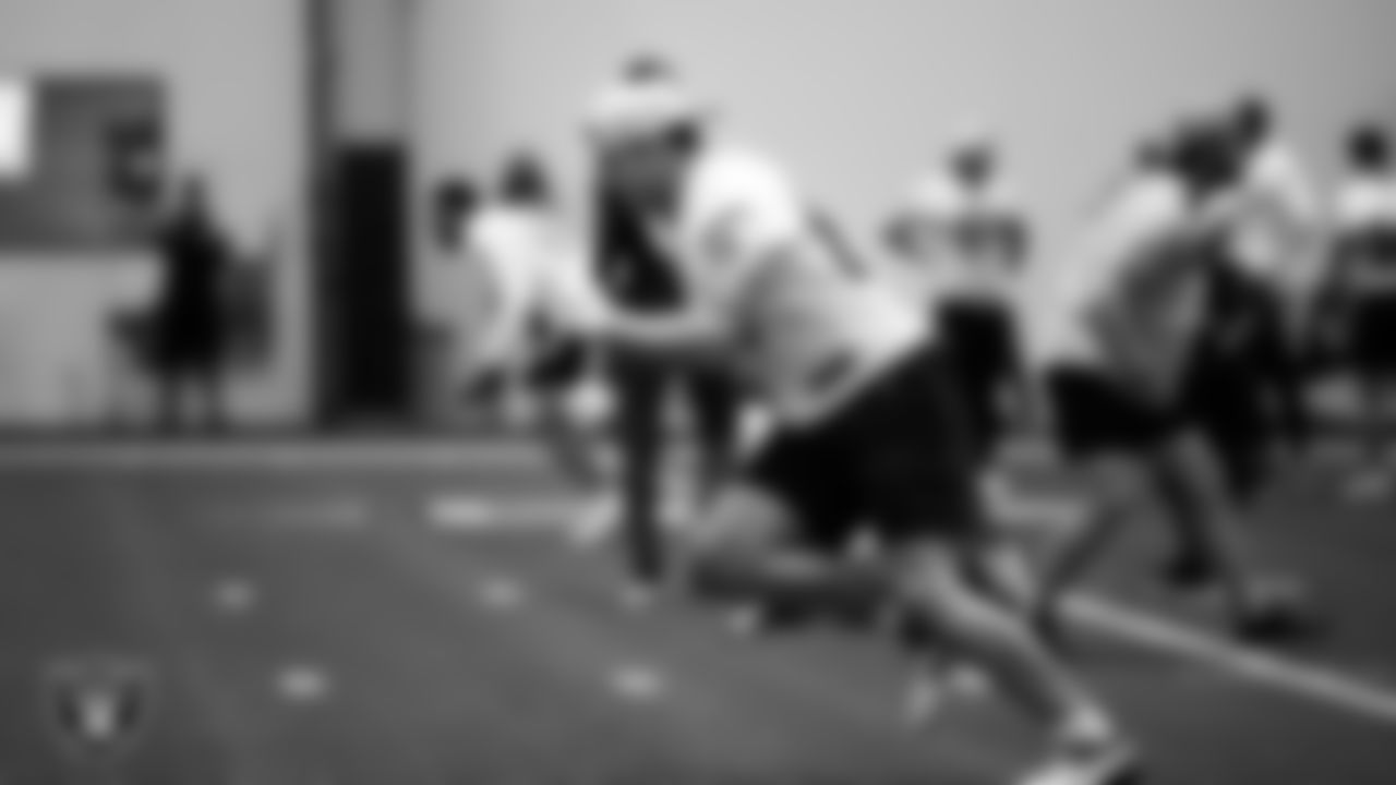 Las Vegas Raiders tight end Michael Mayer (87) at a workout during phase two of the offseason program at Intermountain Health Performance Center.