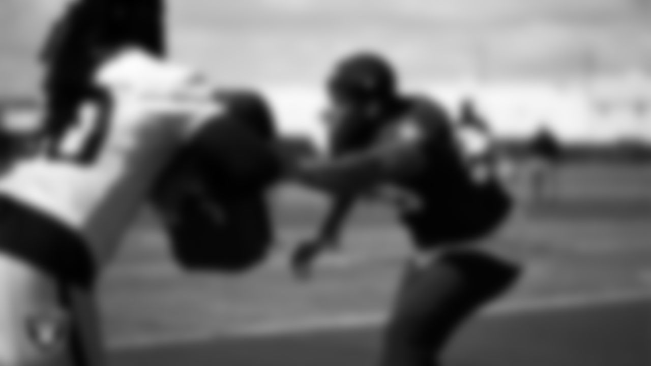 Las Vegas Raiders linebacker Amari Burney (56) at a workout during phase two of the offseason program at Intermountain Health Performance Center.