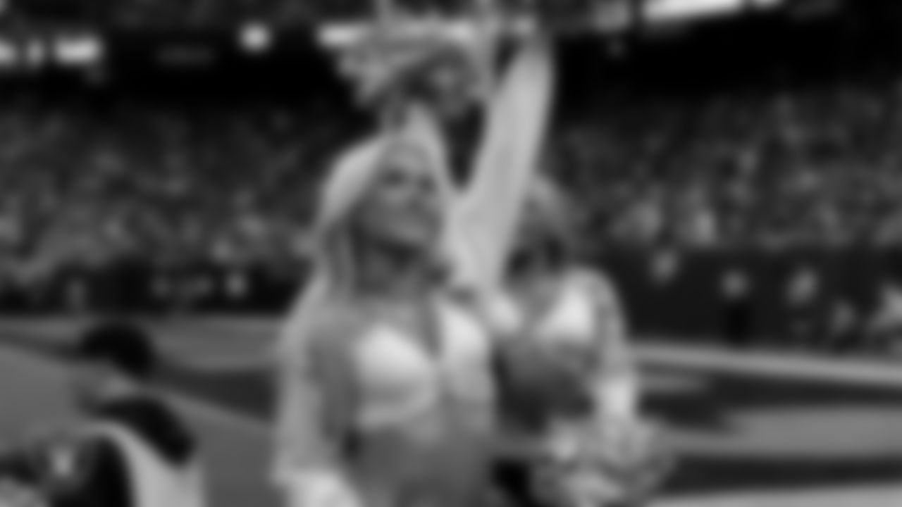 Raiderette Kennedy on the sidelines during the regular season home game against the Jacksonville Jaguars at Allegiant Stadium.