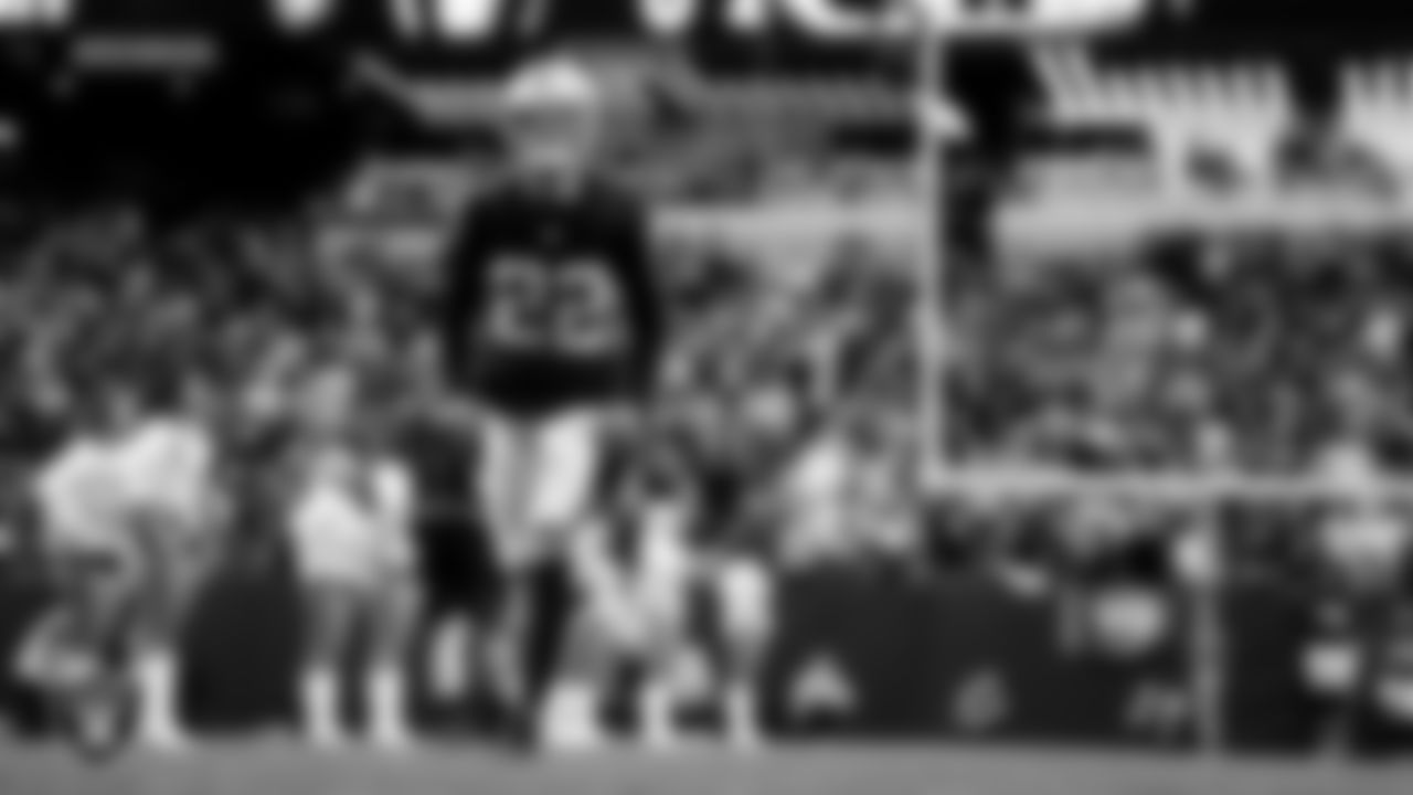 Las Vegas Raiders cornerback Eric Stokes (22) is introduced onto the field before the regular season home game against the Kansas City Chiefs at Allegiant Stadium.