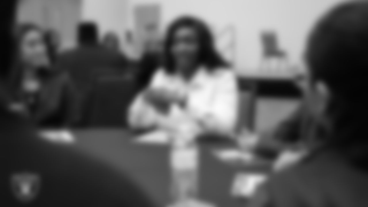 Las Vegas Raiders director of community relations Ebere Arum speaks with students during the Trailblazers in Las Vegas event at UNLV.