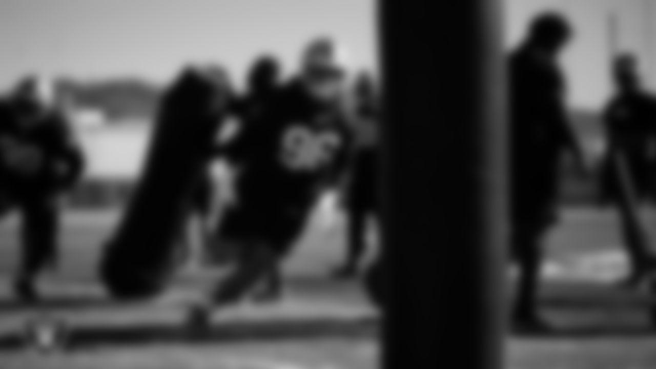 Las Vegas Raiders defensive tackle Jonah Laulu (96) during practice at Intermountain Health Performance Center.