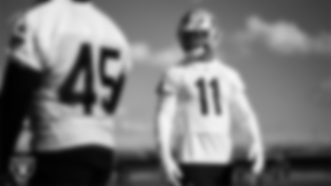 Las Vegas Raiders safety Jeremy Chinn (11) during practice at Intermountain Health Performance Center.