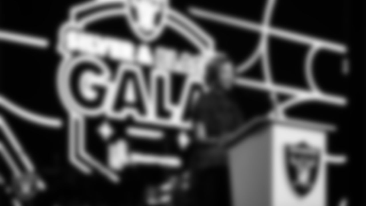 Las Vegas Raiders President Sandra Douglass Morgan speaks during during the second annual Silver & Black Gala hosted by The Raiders Foundation at Allegiant Stadium.