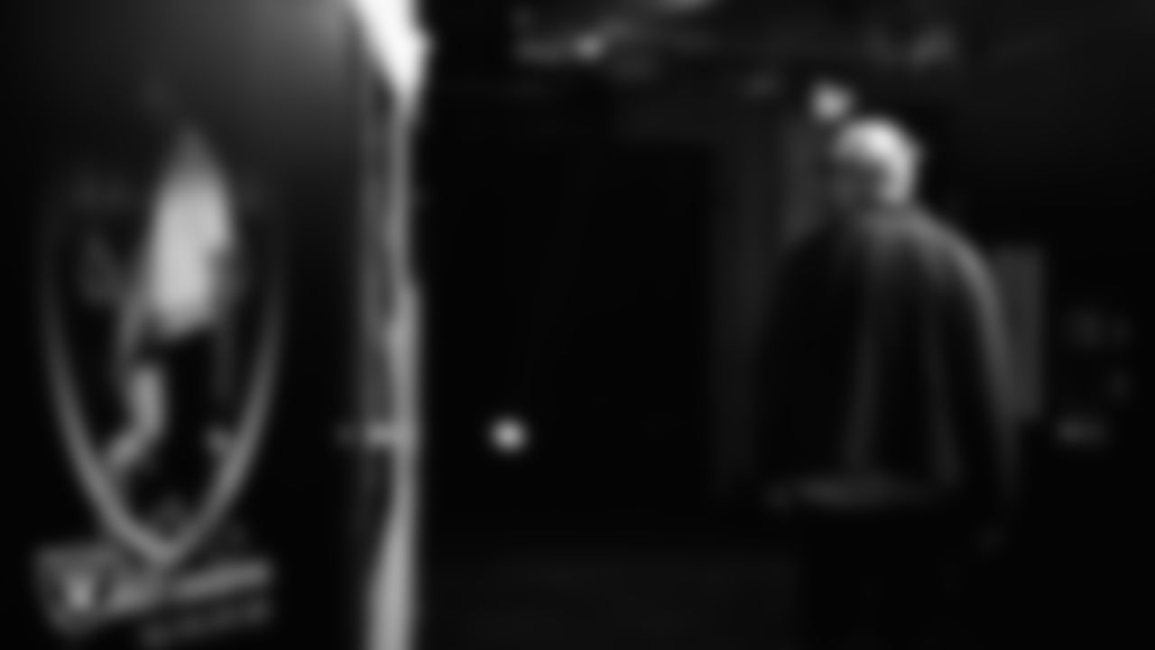 Las Vegas Raiders kicker Daniel Carlson (8) arrives to the regular season home game against the Denver Broncos at Allegiant Stadium.