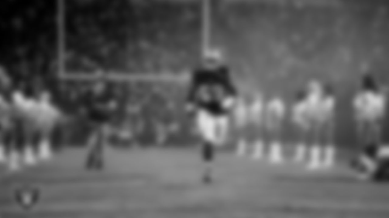 Las Vegas Raiders defensive tackle Adam Butler (69) is introduced onto the field before the regular season home game against the Dallas Cowboys at Allegiant Stadium.