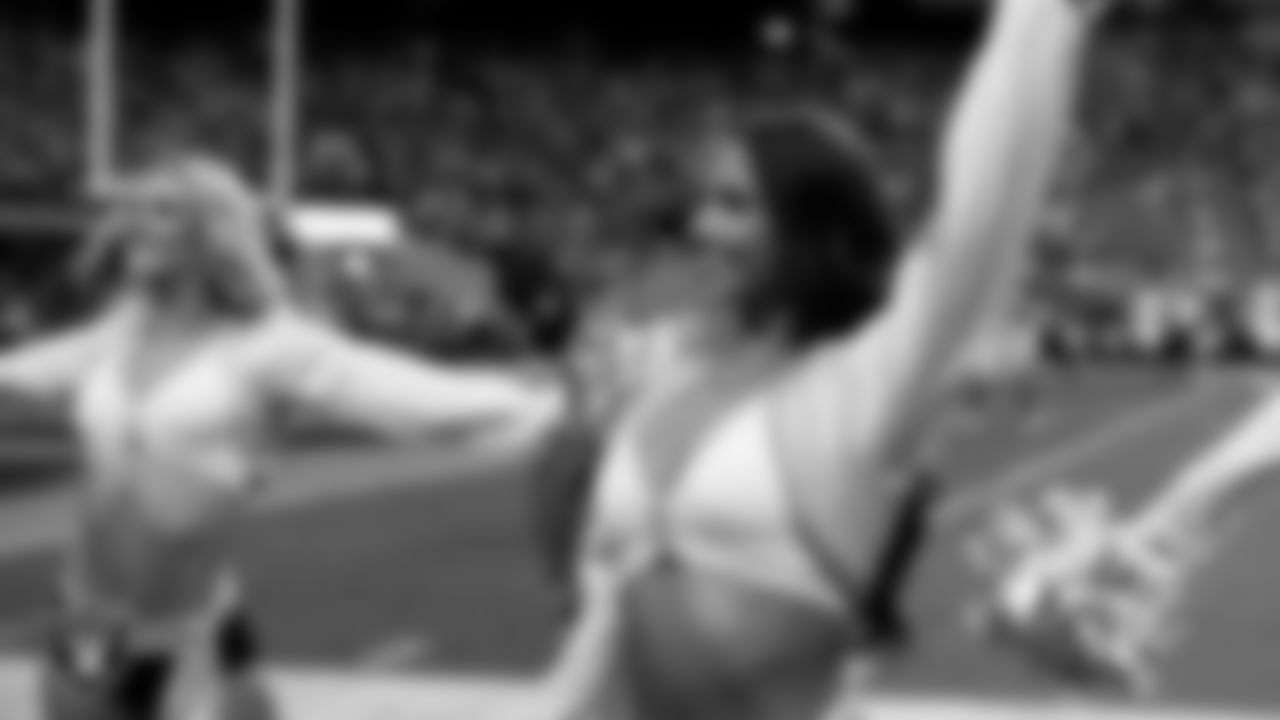 Raiderette Raegen on the sidelines during the regular season home game against the Denver Broncos at Allegiant Stadium.