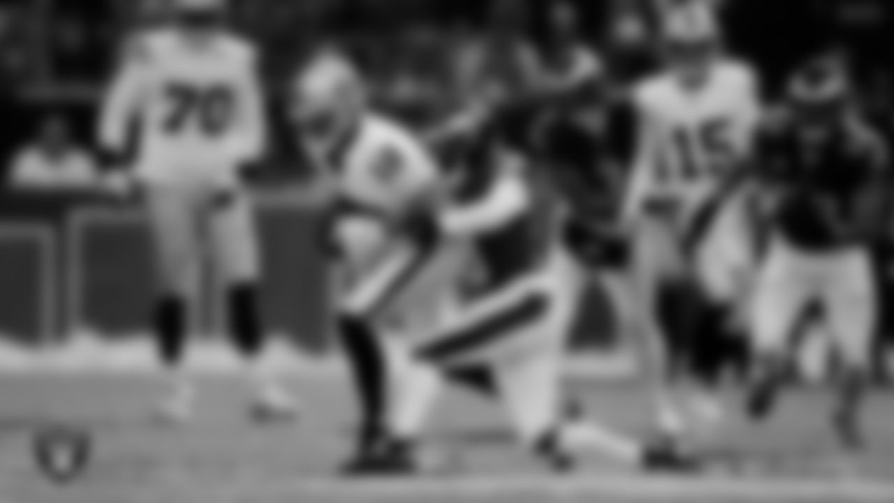 Las Vegas Raiders wide receiver Jack Bech (18) runs after making a catch during the regular season away game against the Philadelphia Eagles at Lincoln Financial Field.