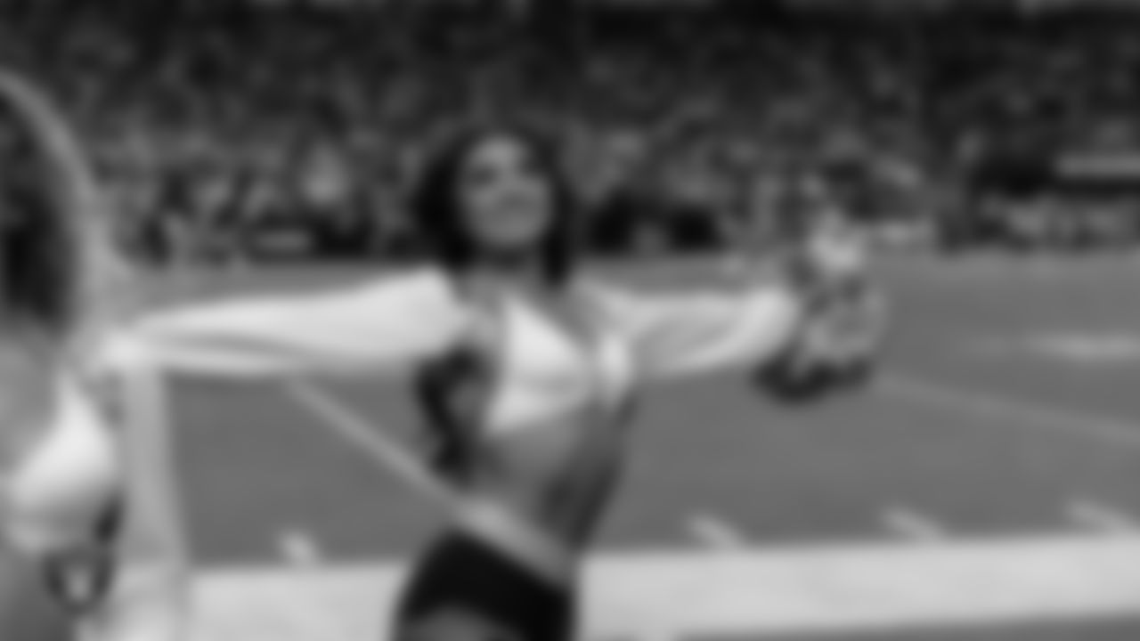 Raiderette Sloane on the sidelines during the regular season home game against the Dallas Cowboys at Allegiant Stadium.