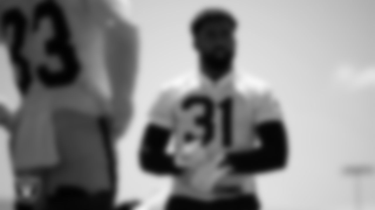 Las Vegas Raiders running back Raheem Mostert (31) at a workout during phase two of the offseason program at Intermountain Health Performance Center.
