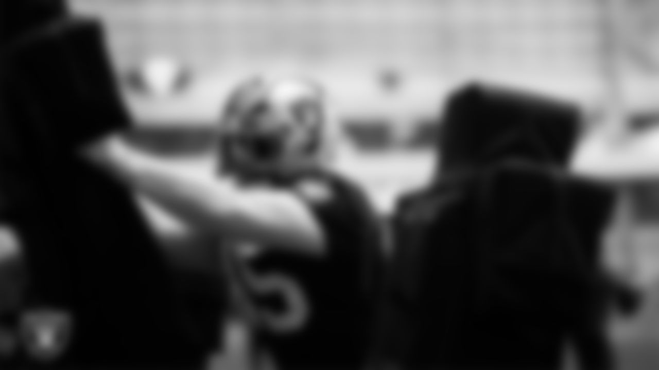 Las Vegas Raiders linebacker Devin White (45) during practice at Intermountain Health Performance Center.