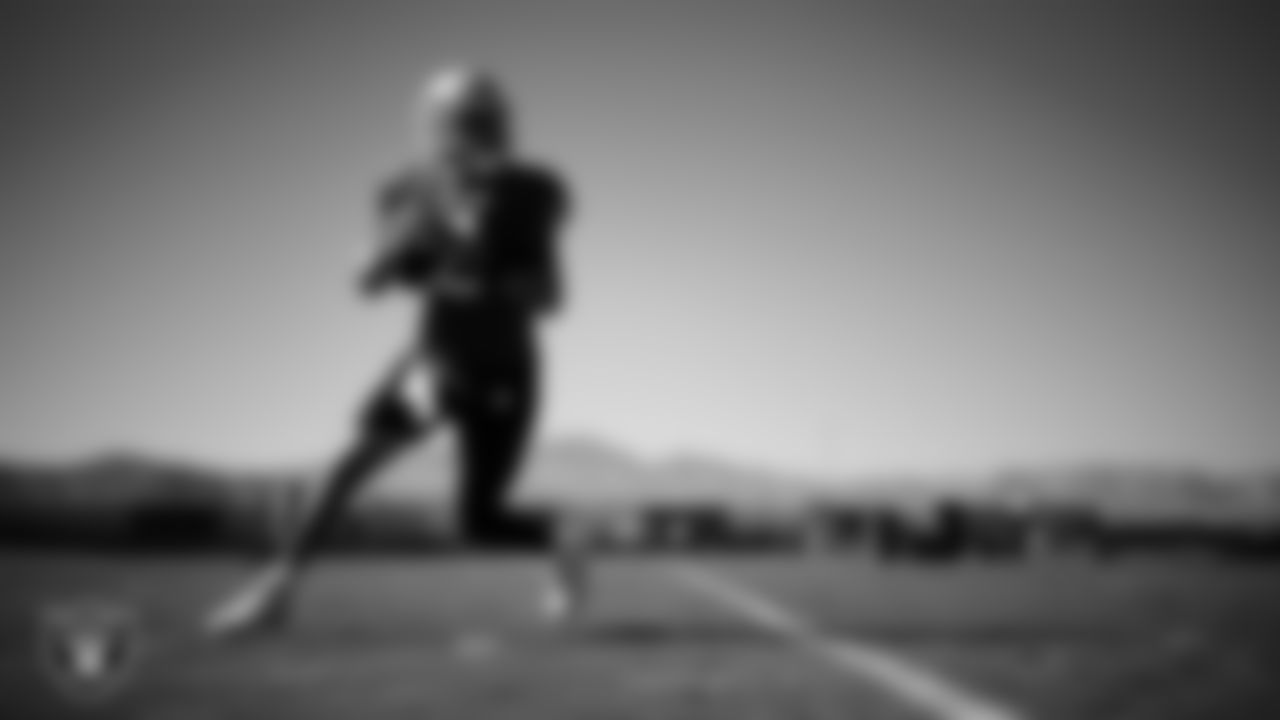 Las Vegas Raiders quarterback Aidan O'Connell (12) during practice at Intermountain Health Performance Center.