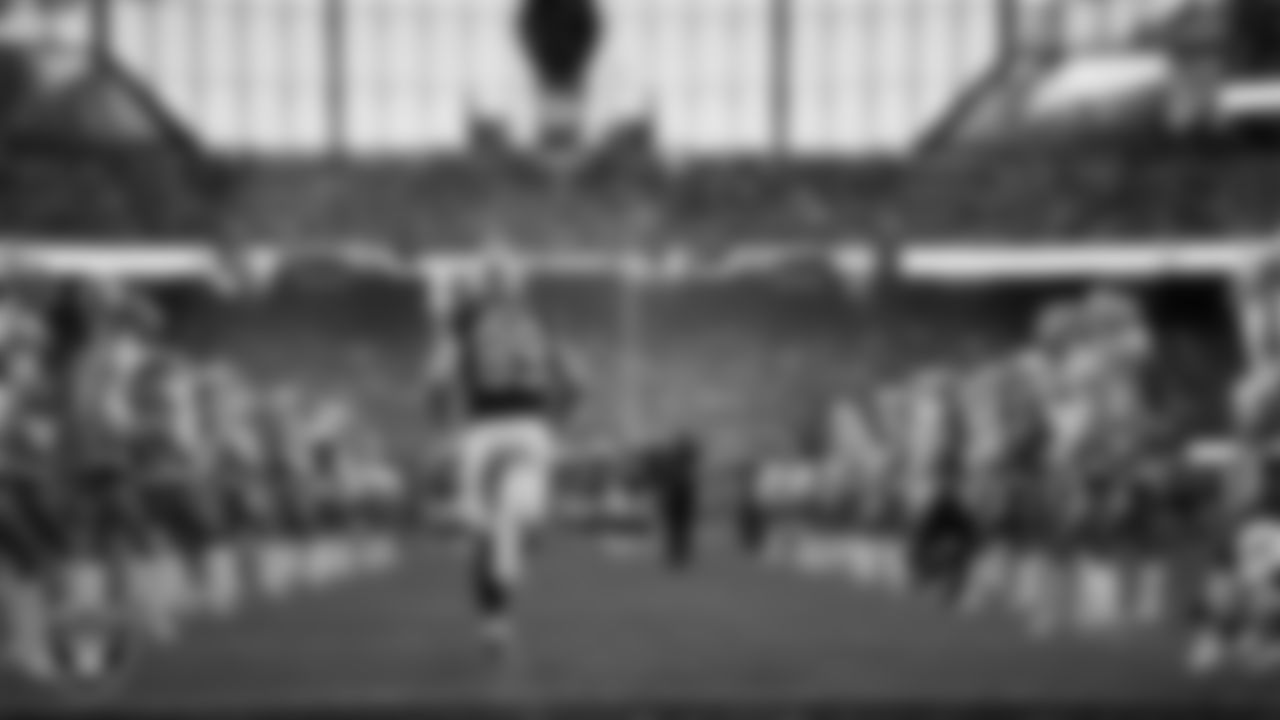 Las Vegas Raiders tight end Brock Bowers (89) is introduced onto the field before the regular season home game against the Jacksonville Jaguars at Allegiant Stadium.
