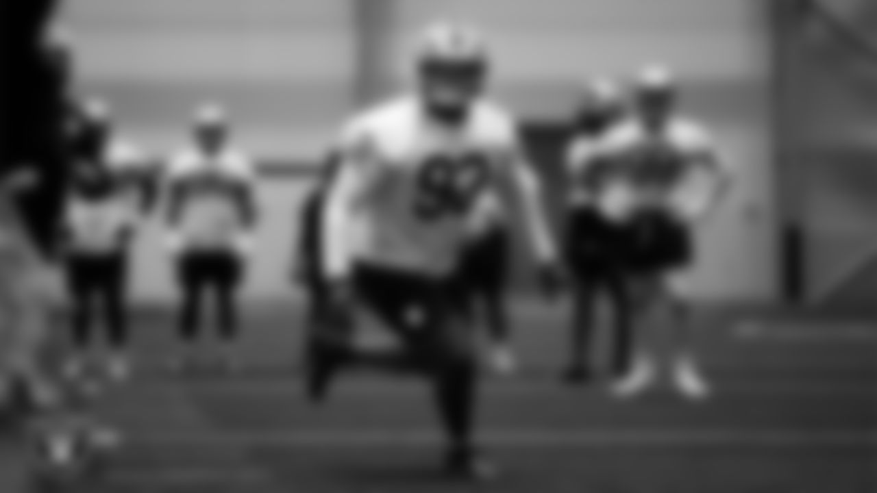 Las Vegas Raiders defensive tackle JJ Pegues (92) on the field for practice at 2025 Training Camp at Intermountain Health Performance Center.
