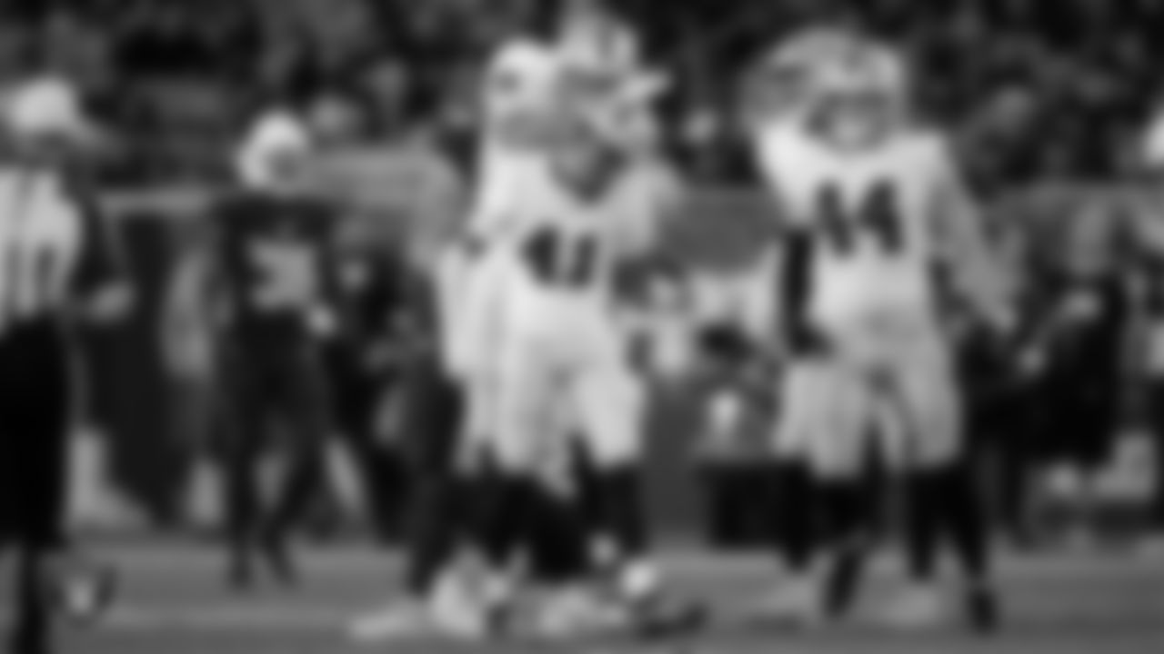 Las Vegas Raiders cornerback Greedy Vance (41) celebrates after making a tackle during the preseason away game against the Arizona Cardinals at State Farm Stadium.