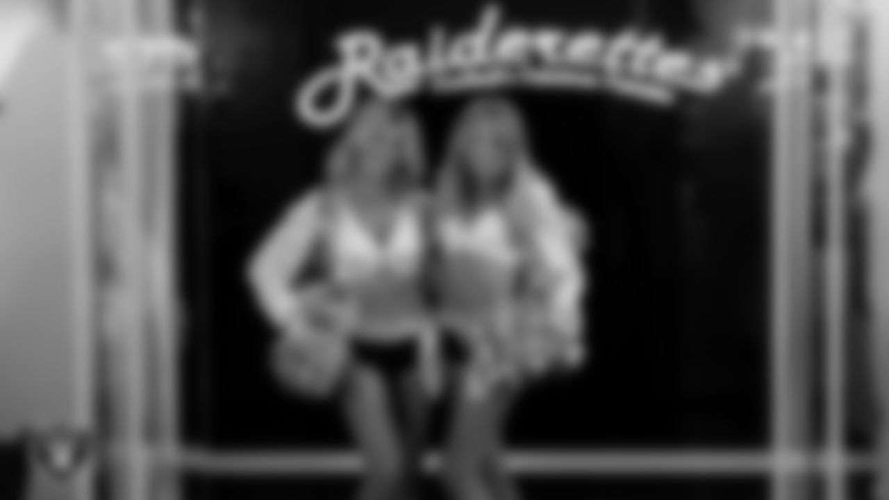 Raiderettes Isabella and Jordie in the locker room before the regular season home game against the Dallas Cowboys at Allegiant Stadium.