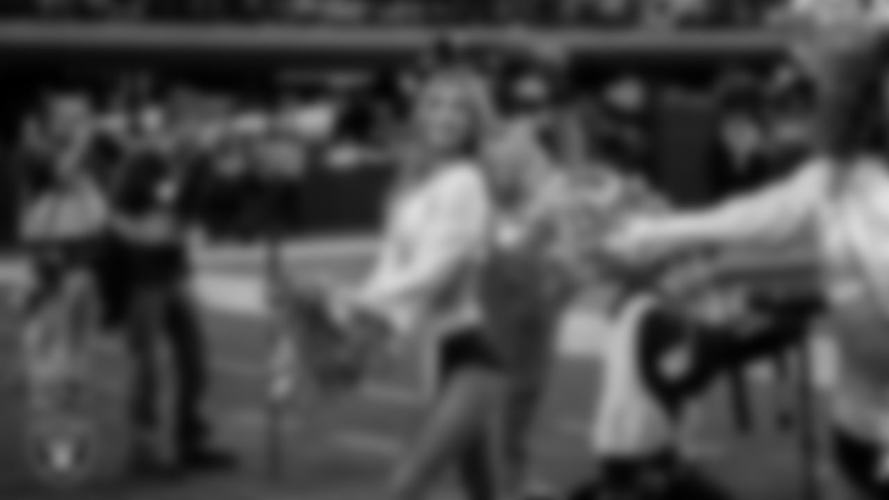 Raiderette Taylor on the sidelines during the regular season home game against the New York Giants at Allegiant Stadium.