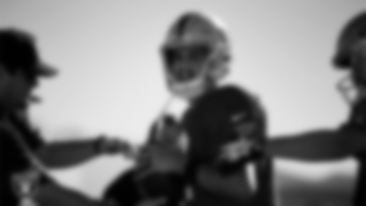 Las Vegas Raiders quarterback Aidan O'Connell (12) during practice at Intermountain Health Performance Center.