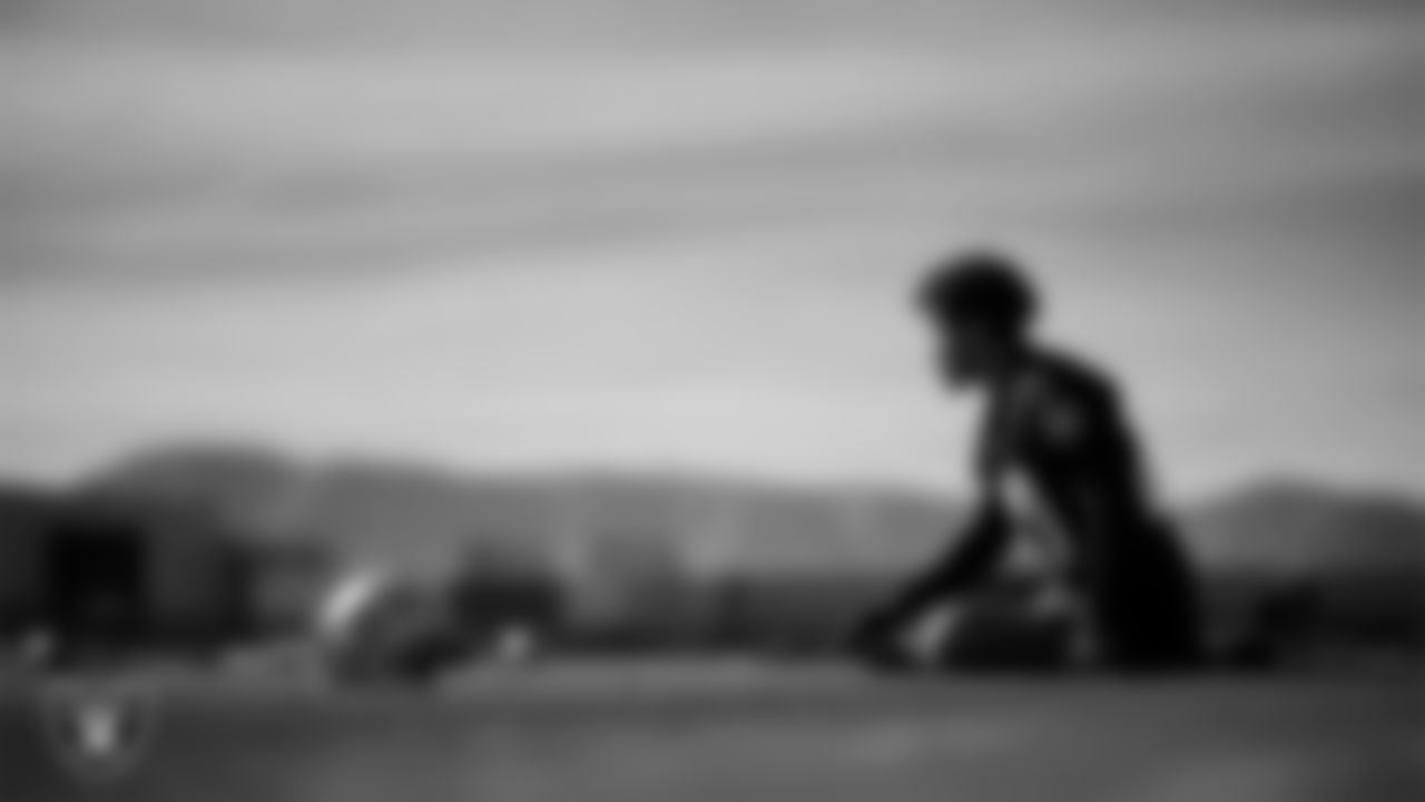 Las Vegas Raiders safety Tristin McCollum (27) during practice at Intermountain Health Performance Center.