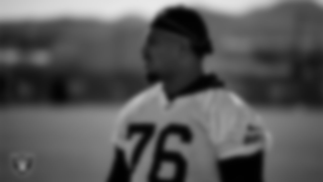 Las Vegas Raiders guard Caleb Rogers (76) during practice at Intermountain Health Performance Center.