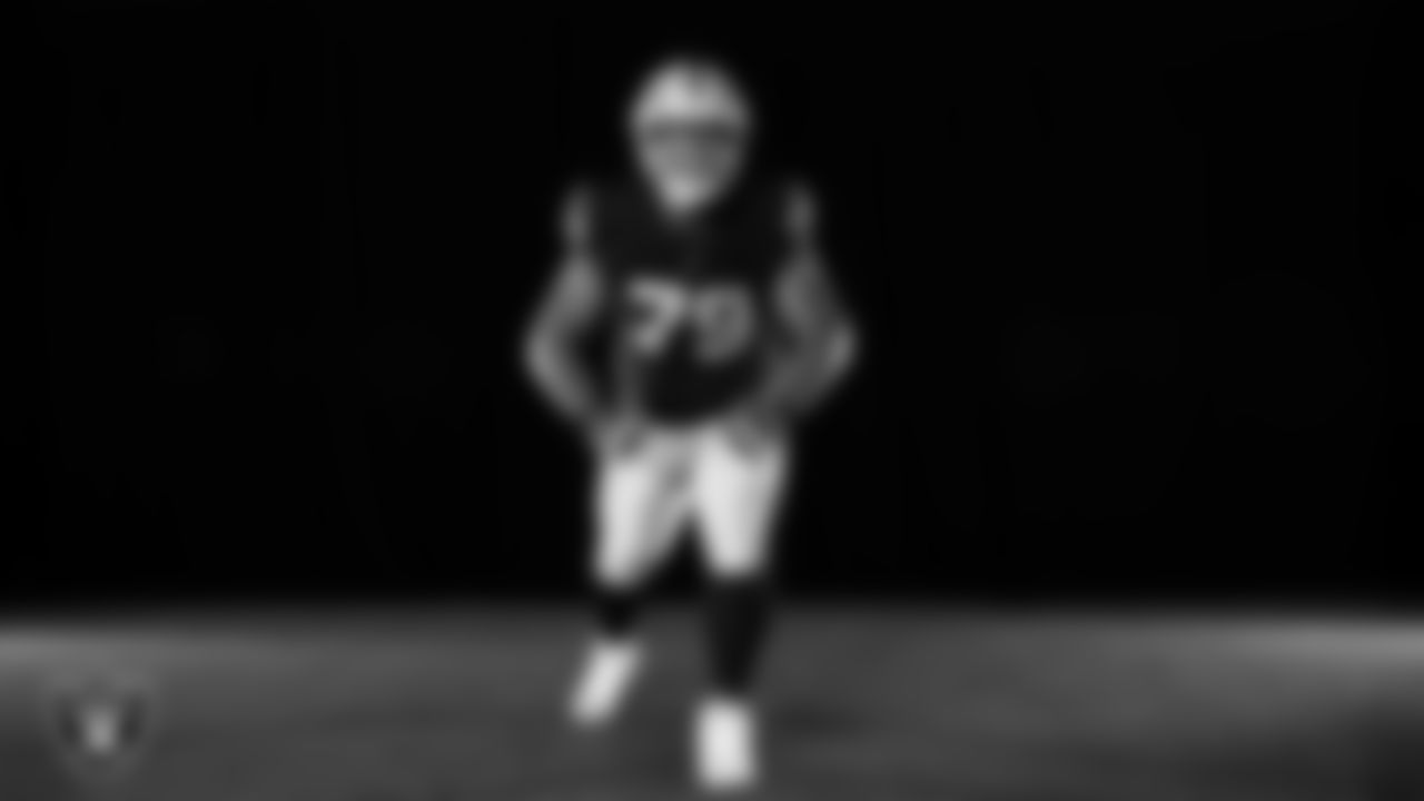 Las Vegas Raiders defensive lineman Laki Tasi (79) poses for a photo at the 2025 Raiders Media Day.