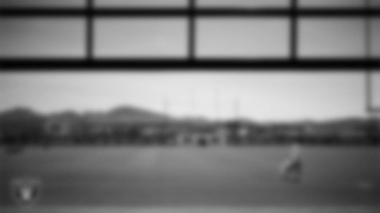 Las Vegas Raiders cornerback Eric Stokes (22) walks out to the field for practice at Intermountain Health Performance Center.