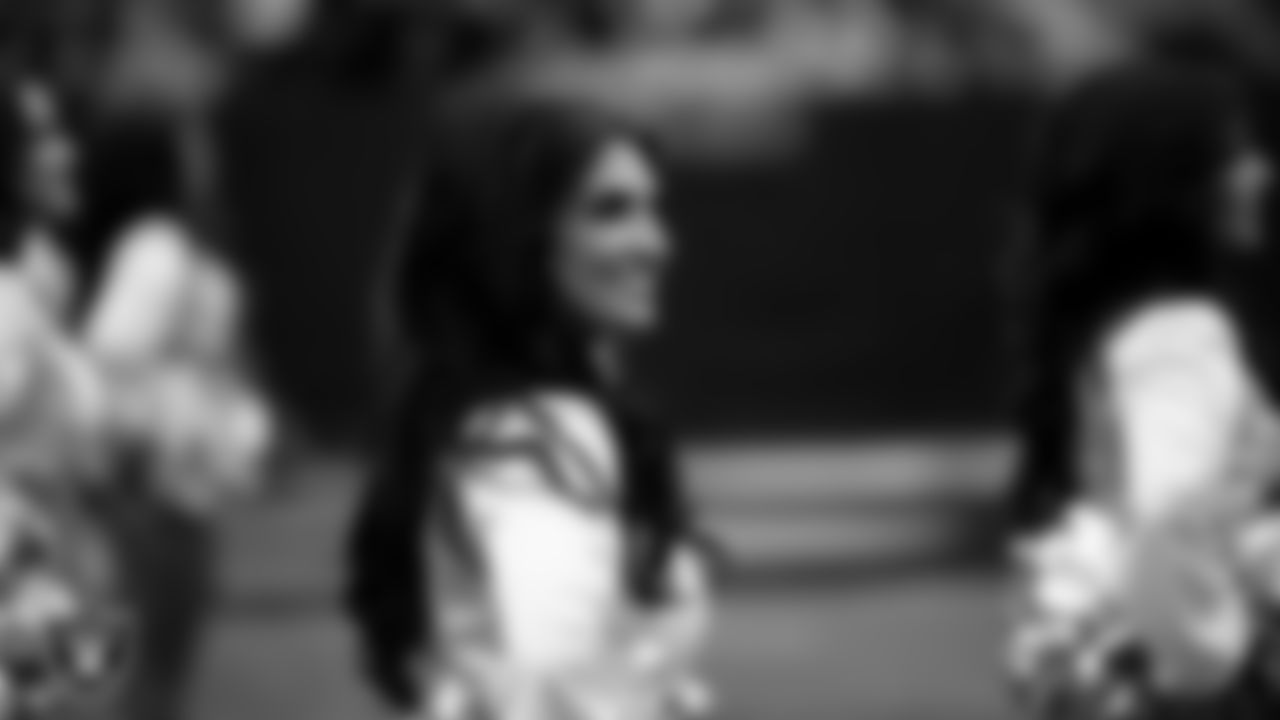 Raiderette Kylee during player introductions before the regular season home game against the Cleveland Browns at Allegiant Stadium.