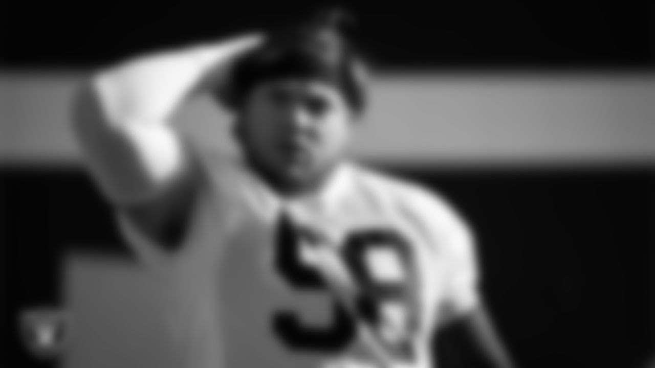 Las Vegas Raiders center/guard Jackson Powers-Johnson (58) on the field for practice at 2025 Training Camp at Intermountain Health Performance Center.