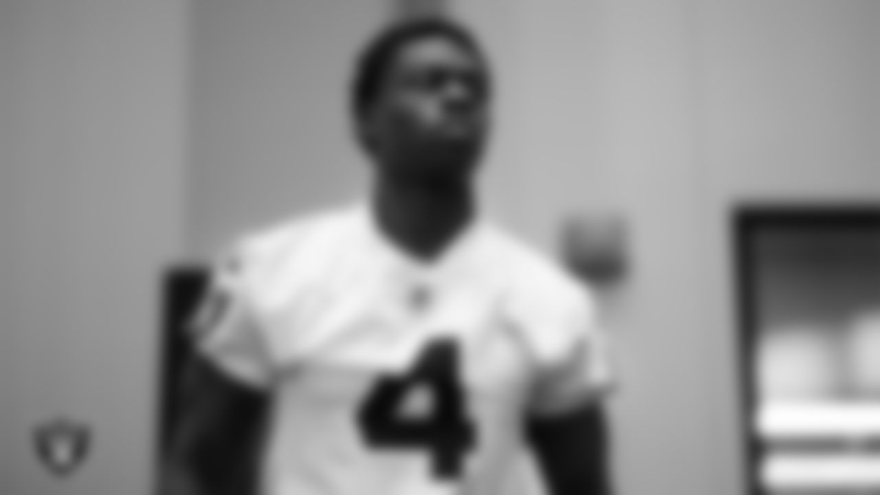Las Vegas Raiders wide receiver Shedrick Jackson (4) at an Organized Team Activity (OTA) at Intermountain Health Performance Center.