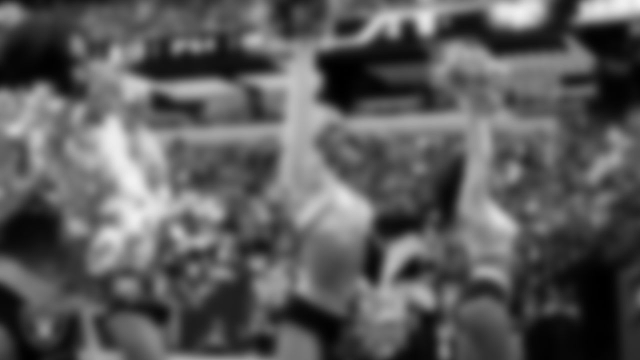 Raiderette Kennedy on the sidelines during the preseason home game against the San Francisco 49ers at Allegiant Stadium.