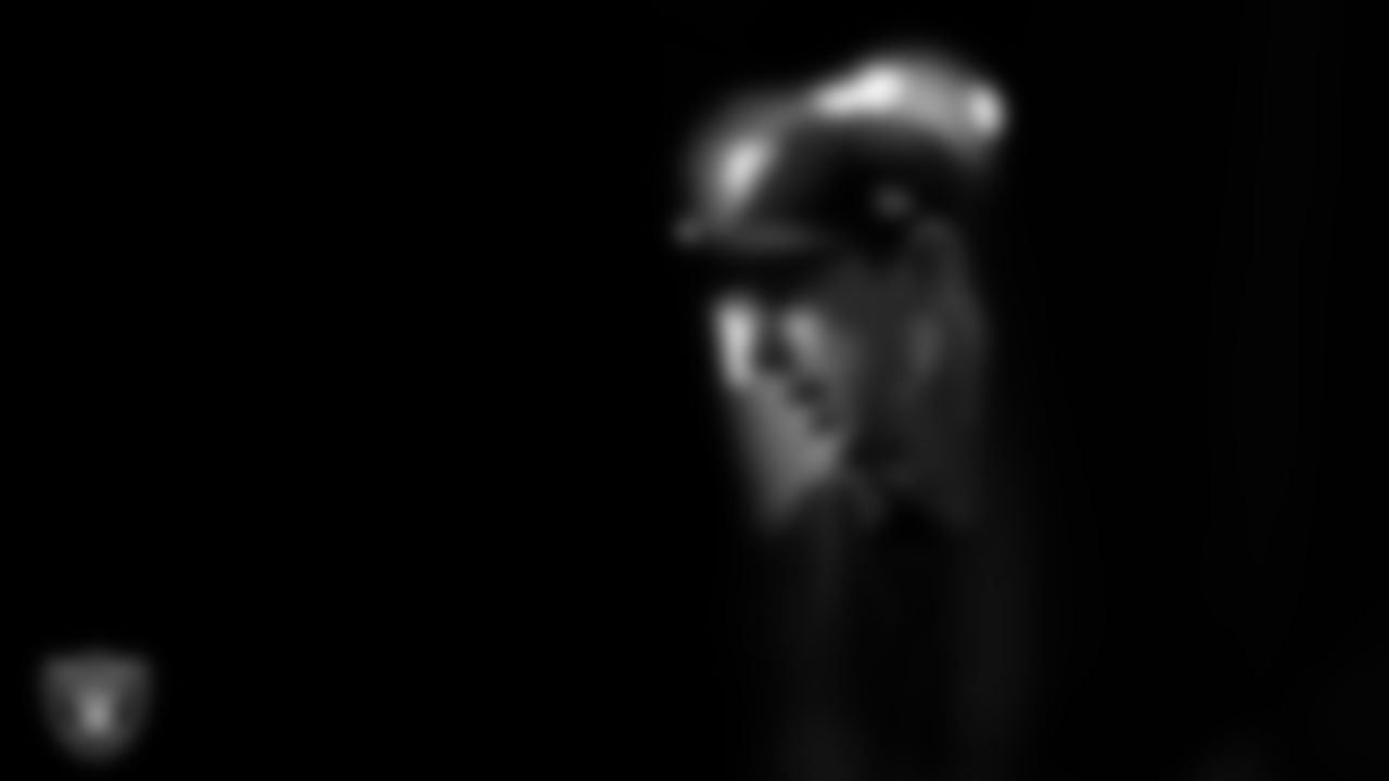 Las Vegas Raiders Head Coach Klint Kubiak on the indoor field at Intermountain Health Performance Center.