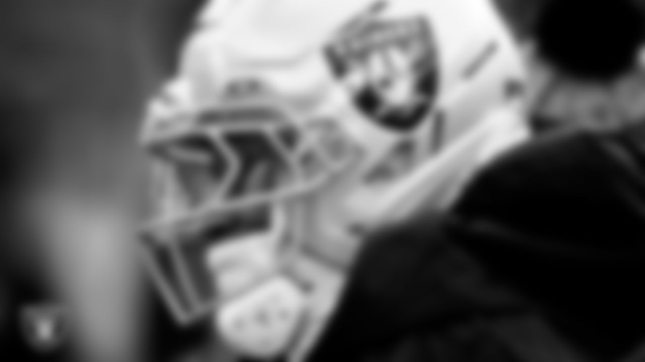 Las Vegas Raiders cornerback Darnay Holmes (30) on the sidelines during the regular season away game against the Philadelphia Eagles at Lincoln Financial Field.