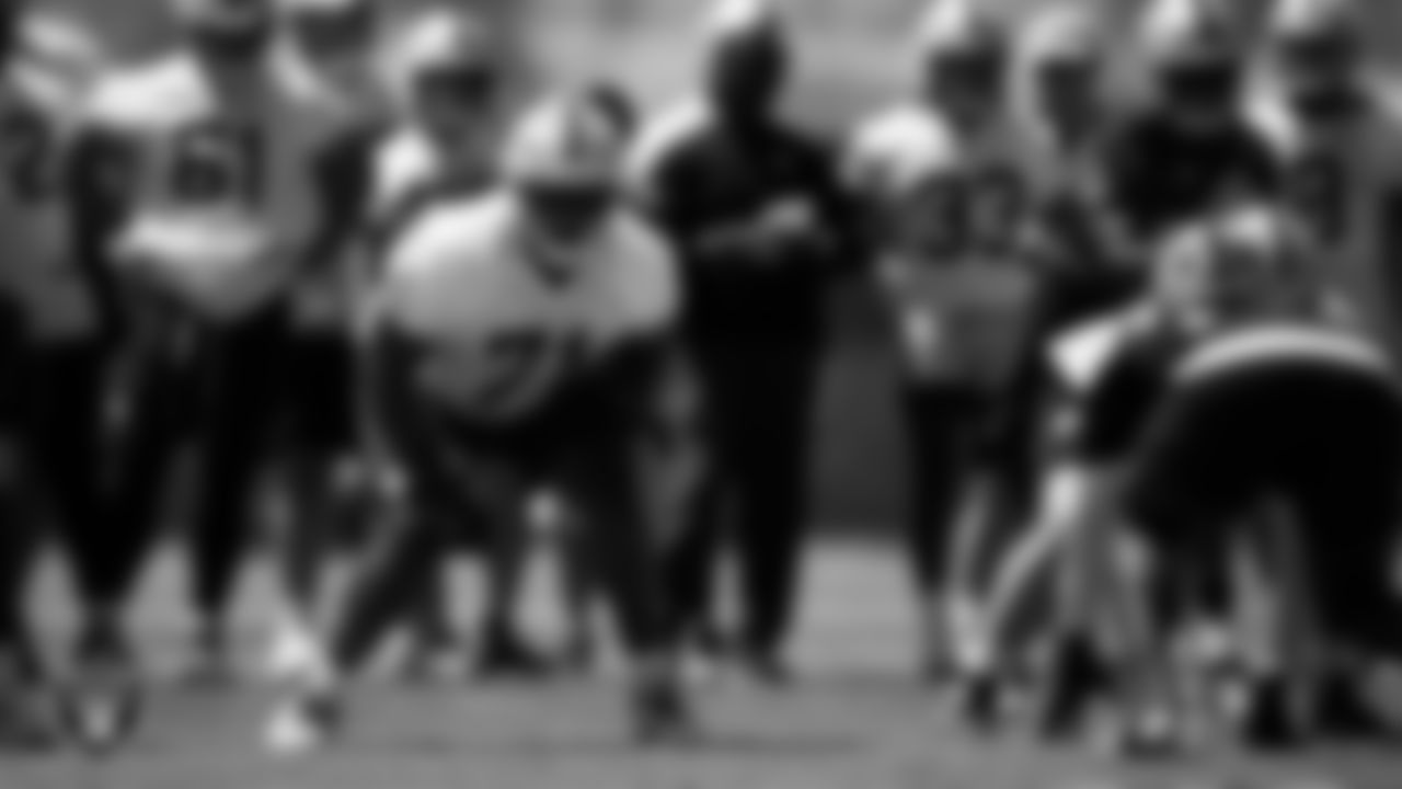 Las Vegas Raiders tackle DJ Glaze (71) at an Organized Team Activity (OTA) at Intermountain Health Performance Center.