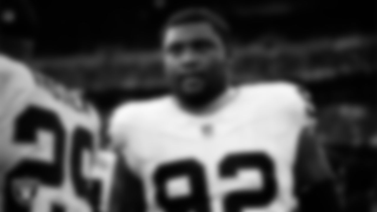 Las Vegas Raiders defensive tackle JJ Pegues (92) on the sidelines before the regular season away game against the Houston Texans at NRG Stadium.