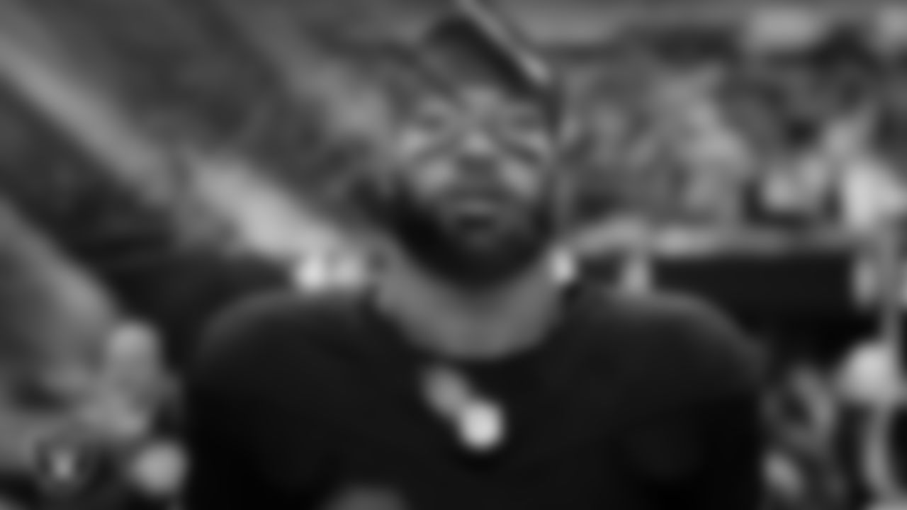 Las Vegas Raiders safety Jeremy Chinn (11) during the national anthem before the regular season home game against the Cleveland Browns at Allegiant Stadium.