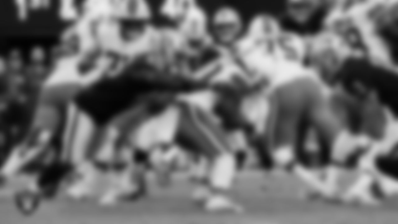 Las Vegas Raiders linebacker Devin White (45) makes a tackle during the regular season home game against the Cleveland Browns at Allegiant Stadium.