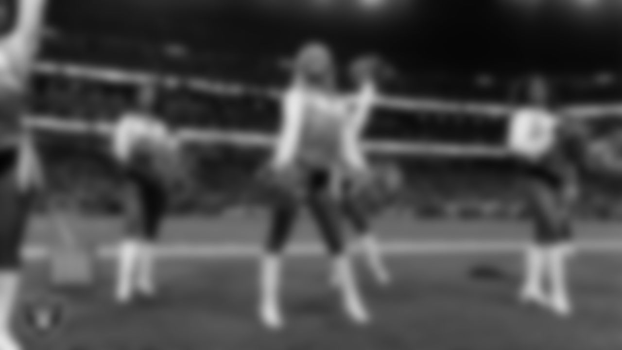 Raiderette Kennedy on the sidelines during the regular season home game against the Los Angeles Chargers at Allegiant Stadium.