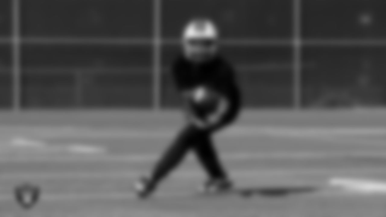 A Mojave High School football player during practice at Mojave High School.