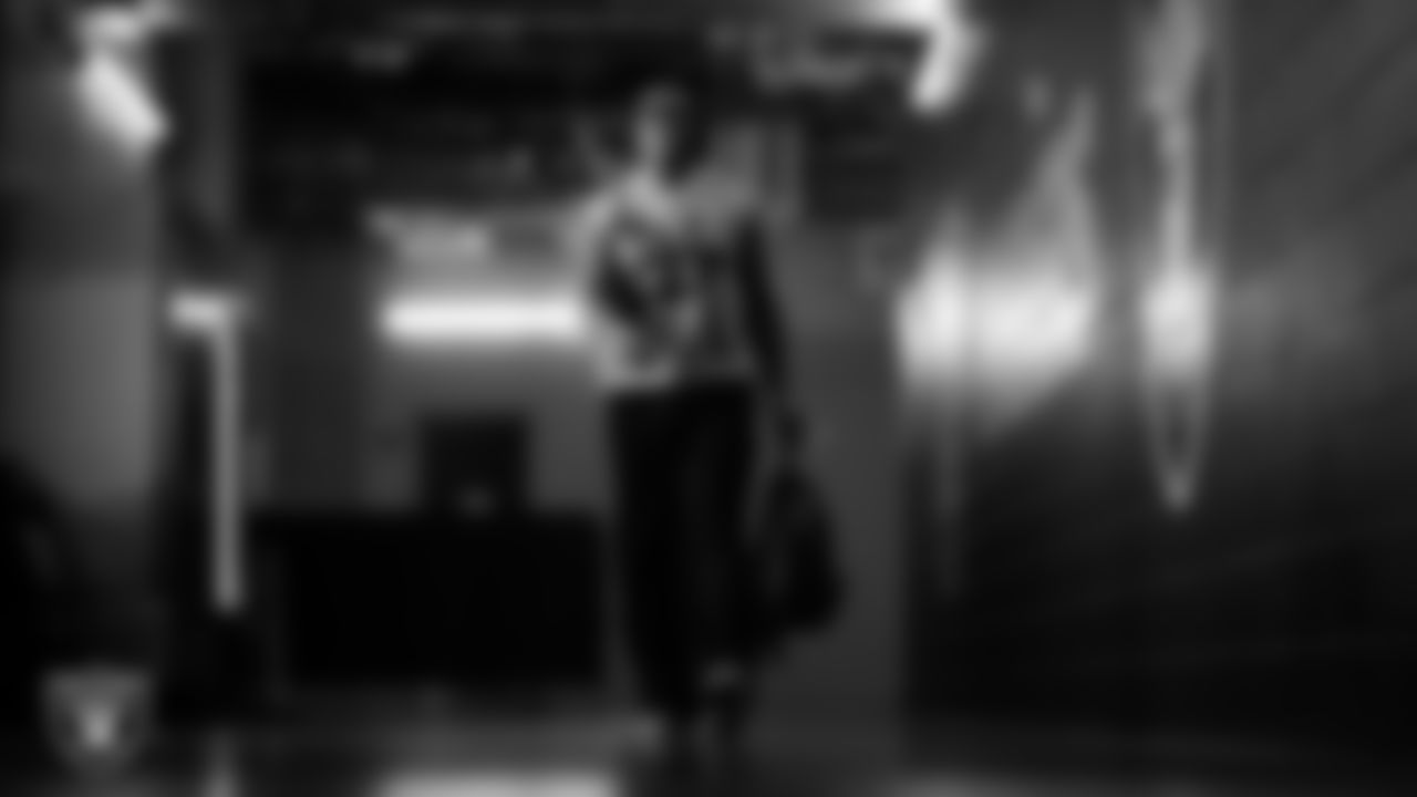 Las Vegas Raiders cornerback Darnay Holmes (30) arrives to the regular season home game against the Tennessee Titans at Allegiant Stadium.