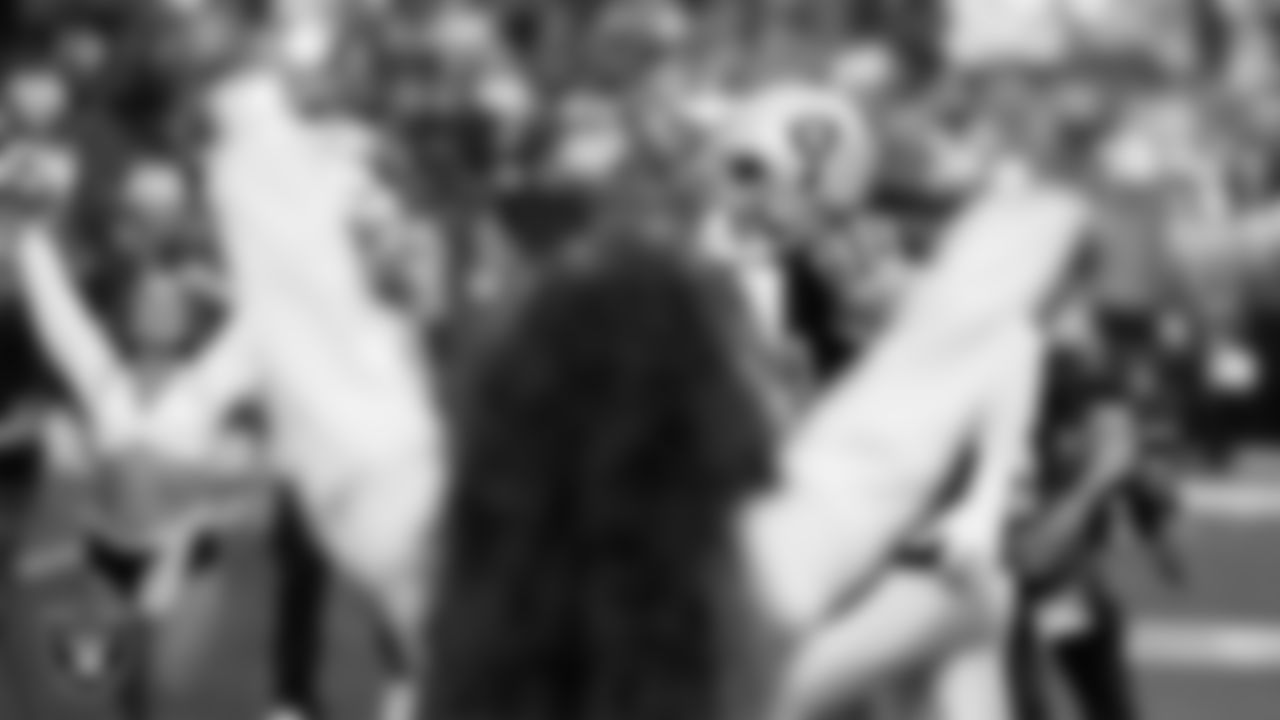 Las Vegas Raiders defensive end Maxx Crosby (98) as the team is introduced onto the field before their regular season home game against the New York Giants at Allegiant Stadium.